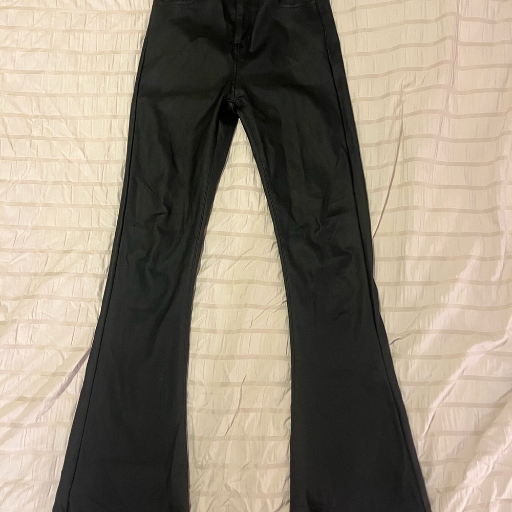 Edikted Black Leather Flare Pants Size M